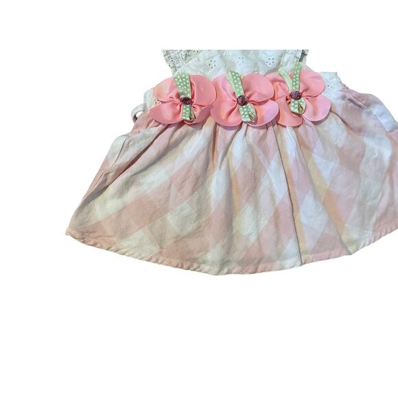 Rare Editions Girls 12M Pink and White Gingham Flower Embroidery Summer Dress - Picture 3 of 12